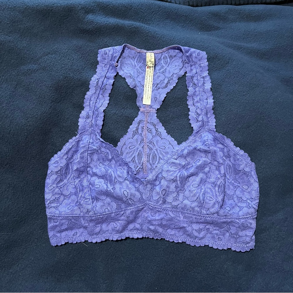 Intimately Free People Lace Bralette Racerback Pullover Lined Purple Medium